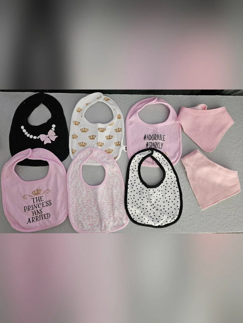 Baby Girls Pink and Black Bib Set - 8-Pack